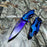 M-Tech Spring Assisted TI-Coated Aluminum Tactical Rescue Pocket Knife! Purple Blade Blue Handle