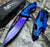 M-Tech Spring Assisted TI-Coated Aluminum Tactical Rescue Pocket Knife! Purple Blade Blue Handle