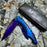 M-Tech Spring Assisted TI-Coated Aluminum Tactical Rescue Pocket Knife! Purple Blade Blue Handle