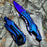 M-Tech Spring Assisted TI-Coated Aluminum Tactical Rescue Pocket Knife! Purple Blade Blue Handle