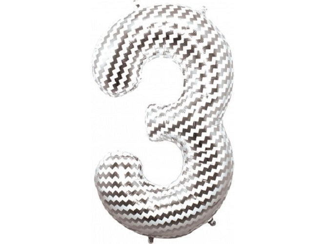 Giant 34" Mylar Foil Number Balloons Silver Chevron Pattern **HELIUM/AIR ARE NOT INCLUDED**