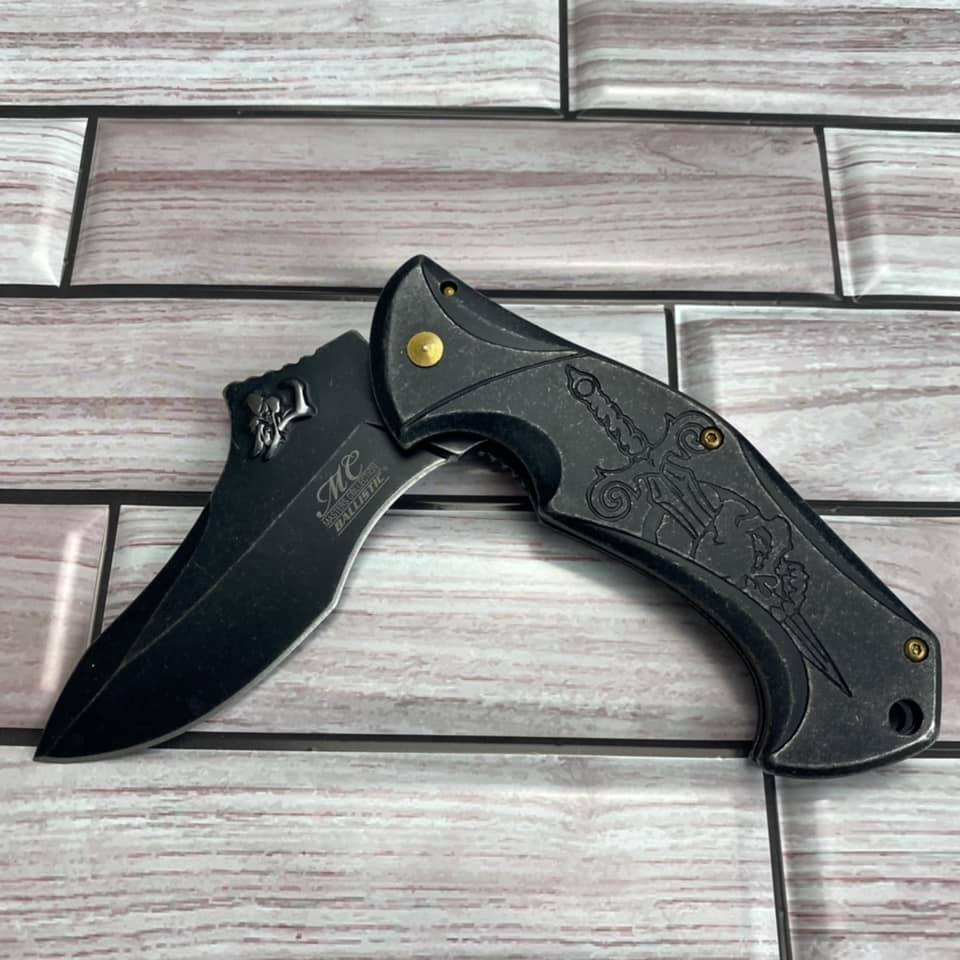 Master Collection Spring Assisted ACID ETCHED SPIDER Stonewash Pocket Knife