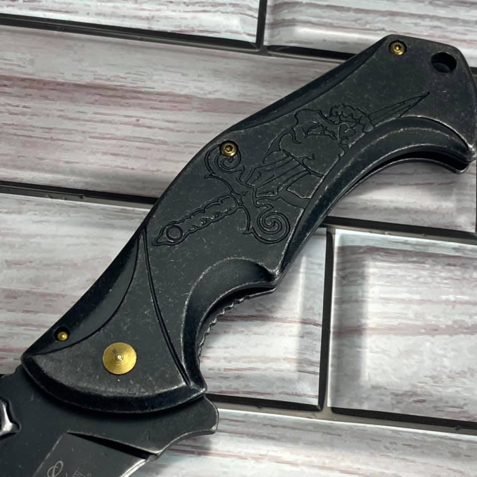 Master Collection Spring Assisted ACID ETCHED SPIDER Stonewash Pocket Knife
