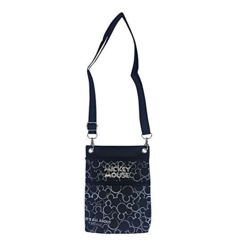 Disney Silver & Black Mickey Mouse Wallet Pouch Bag Purse Shoulder Strap 7.5"