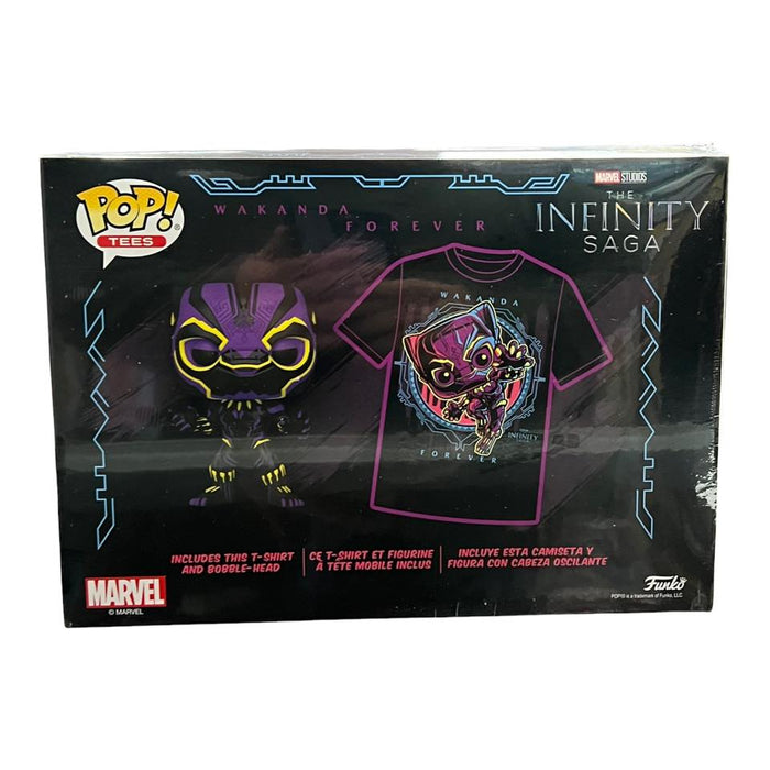 Authentic WAKANDA FOREVER (Black Light) Funko Pop & T-shirt BLACK PANTHER Target Exclusive with (SPECIAL EDITION) Sticker! Size LARGE