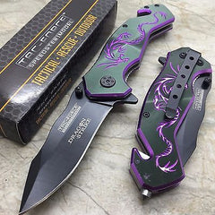 TAC FORCE Black/Purple Fantasy Dragon Outdoor Tactical Rescue Pocket Knife