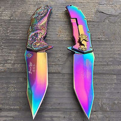 Master Collection Ballistic Rainbow Samurai Sculpted Art Collector Pocket Knife