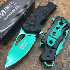 M Tech Spring Assisted Green Blade Black Nylon Fiber Handle w/ Bottle Open