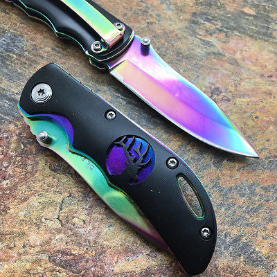 Elk Ridge Small Folding Rainbow Blade Black Handle Gentleman's Pocket Knife