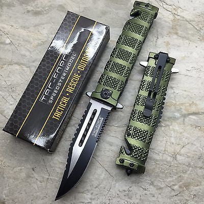 TAC FORCE Green Spring Assisted Open Sawback Bowie Tactical Pocket Knife!