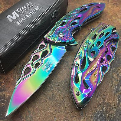 MTech  Assited Open All Rainbow Blade Flame Cut Collection Pocket Knife