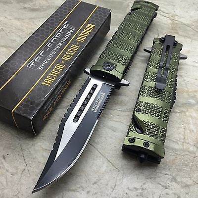 TAC FORCE Green Spring Assisted Open Sawback Bowie Tactical Pocket Knife!