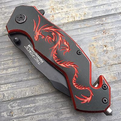TAC FORCE Black/Red Fantasy Dragon Outdoor Tactical Rescue Pocket Knife