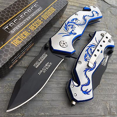 TAC FORCE Silver Laser Blue Fantasy Dragon Outdoor Tactical Rescue Pocket Knife