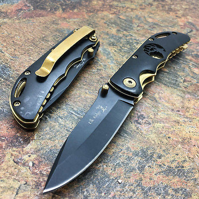 Elk Ridge Small Folding Gold Trim Black Handle Gentleman's Pocket Knife