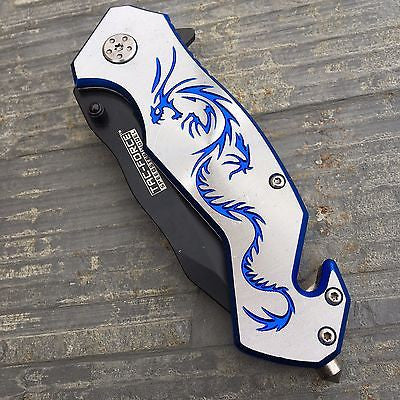 TAC FORCE Silver Laser Blue Fantasy Dragon Outdoor Tactical Rescue Pocket Knife