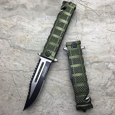 TAC FORCE Green Spring Assisted Open Sawback Bowie Tactical Pocket Knife!