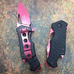 M Tech Spring Assisted Red Blade Black Nylon Fiber Handle w/ Bottle Open