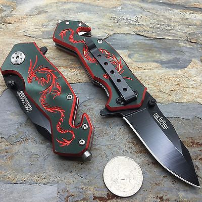 Tac Force Black Aluminum Handle w/ Red Dragon Small Spring Assisted Knife