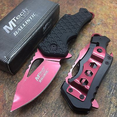 M Tech Spring Assisted Red Blade Black Nylon Fiber Handle w/ Bottle Open