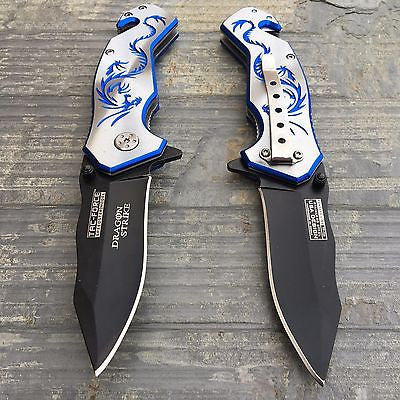 TAC FORCE Silver Laser Blue Fantasy Dragon Outdoor Tactical Rescue Pocket Knife