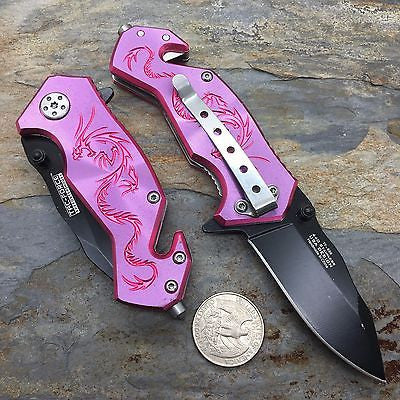 Tac Force Pink/Purple Aluminum Handle w/ Dragon Small Spring Assisted Knife