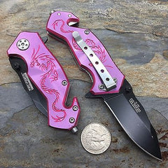 Tac Force Pink/Purple Aluminum Handle w/ Dragon Small Spring Assisted Knife
