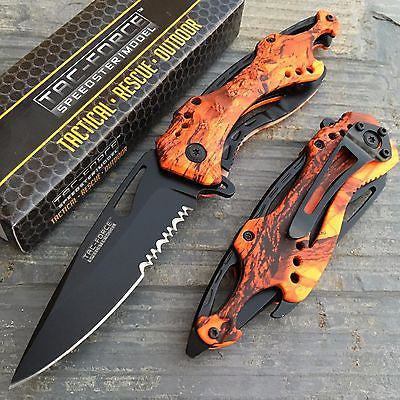 Tac Force Assisted Open Orange/Red Camo Camping Outdoor Hunting Pocket Knife