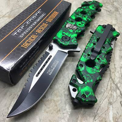 Tac Force Green Skull Head Handle Pocket Hunting Tactical hunting Handy Knife