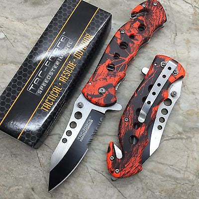 Tac Force Open Assisted Red Camo Serrated Blade Hunting Outdoor Handy Knife