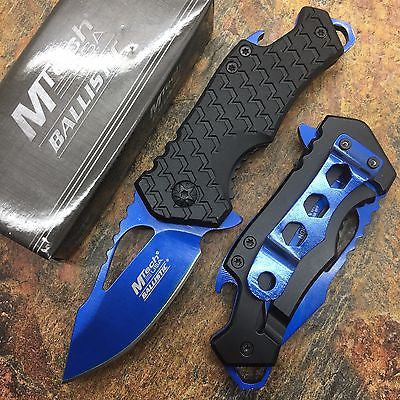 M Tech Spring Assisted Blue Blade Black Nylon Fiber Handle w/ Bottle Open