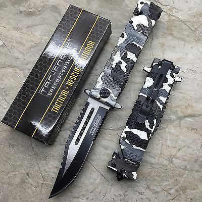 Tac Force Open Assist Snow Camo Tactical Rescue Camping Outdoor Pocket Knife