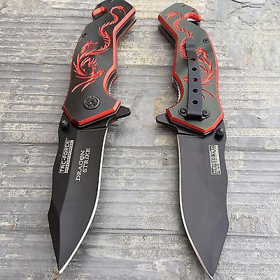 TAC FORCE Black/Red Fantasy Dragon Outdoor Tactical Rescue Pocket Knife