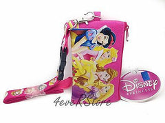 Disney Pink Princess Lanyard ID Ticket iPhone Key Chain Badge Holder Wallet