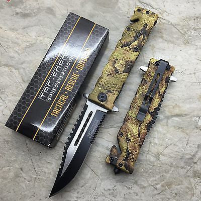 TAC-FORCE Assisted Opening Sawback Bowie Rescue Camo Glass Breaker Knife NEW