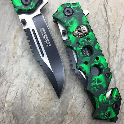 Tac Force Green Skull Head Handle Pocket Hunting Tactical hunting Handy Knife