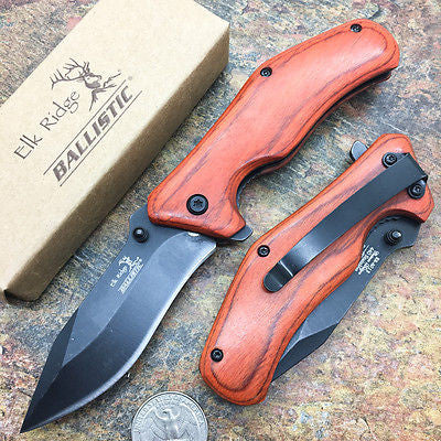 Elk Ridge Liner lock A/O Small Hunting Pocket Knife with Wooden Handle
