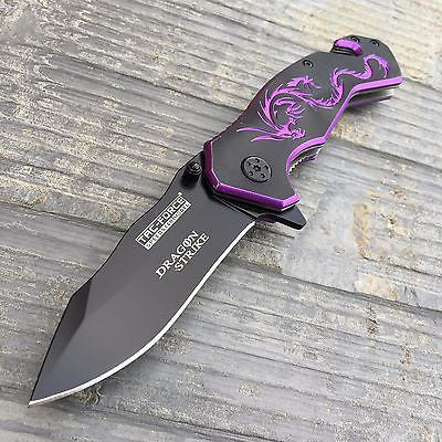 TAC FORCE Black/Purple Fantasy Dragon Outdoor Tactical Rescue Pocket Knife