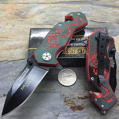 Tac Force Black Aluminum Handle w/ Red Dragon Small Spring Assisted Knife