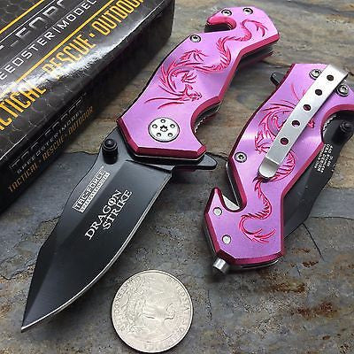 8 TAC FORCE MILITARY PINK SPRING ASSISTED TACTICAL FOLDING KNIFE