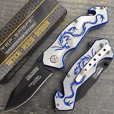 TAC FORCE Silver Laser Blue Fantasy Dragon Outdoor Tactical Rescue Pocket Knife