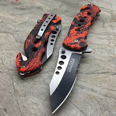 Tac Force Spring Assisted Open Red Camo Outdoor Tactical Rescue Pocket Knife