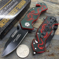 Tac Force Black Aluminum Handle w/ Red Dragon Small Spring Assisted Knife
