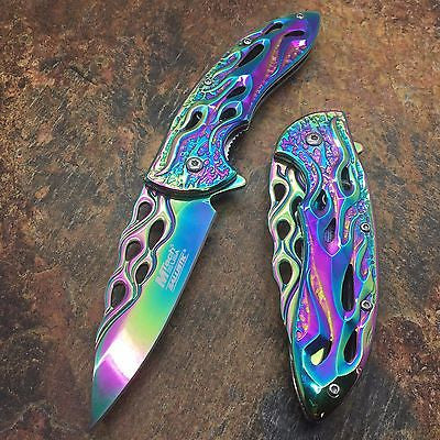 MTech  Assited Open All Rainbow Blade Flame Cut Collection Pocket Knife