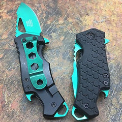 M Tech Spring Assisted Green Blade Black Nylon Fiber Handle w/ Bottle Open