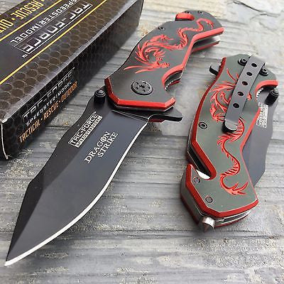 TAC FORCE Black/Red Fantasy Dragon Outdoor Tactical Rescue Pocket Knife