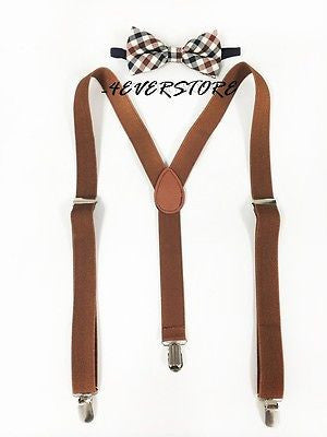 Ivory Brown Matching Set Suspender and Bow Tie