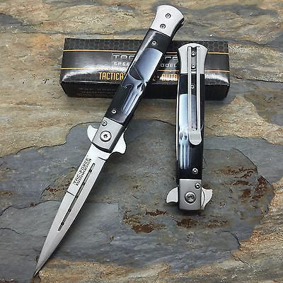 TAC-FORCE  Black Punisher Skull Milanos Spring Assisted Folding Pocket Knife