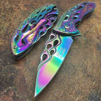 MTech  Assited Open All Rainbow Blade Flame Cut Collection Pocket Knife