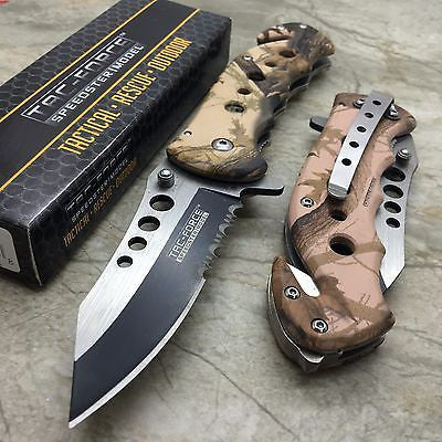Tac Force Brown Camo Vintage Camo Outdoor Tactical Rescue Pocket Knife